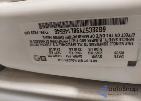 2008 Pontiac G8 Gt z USA, uszkodzony, nr VIN 6G2EC57Y98L145545